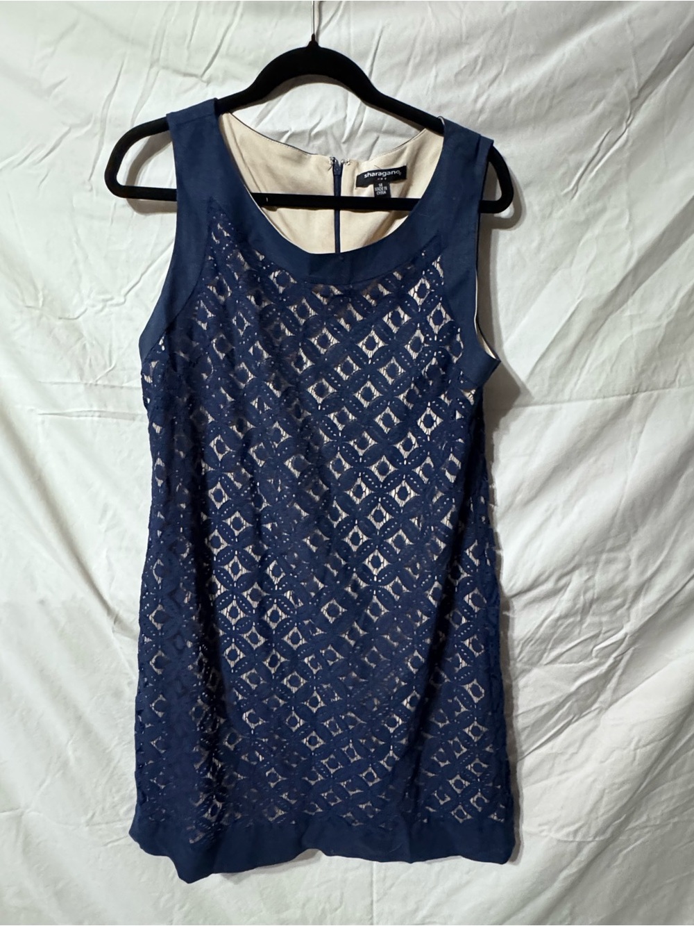 Sharagano Navy Lace Overlay Mini Dress